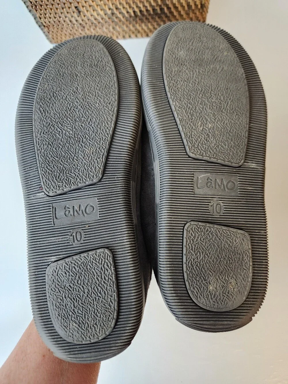Lamo Theo Gray Suede Faux Fur Lined Foam Footbed Moccasin Slipper Shoes